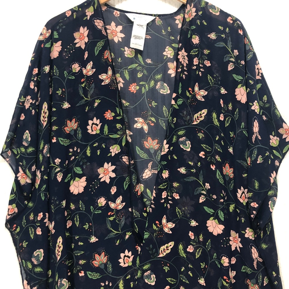 Market & Spruce Navy Blue Floral Kimono Cardigan XL WGW10262 Open Front Sheer